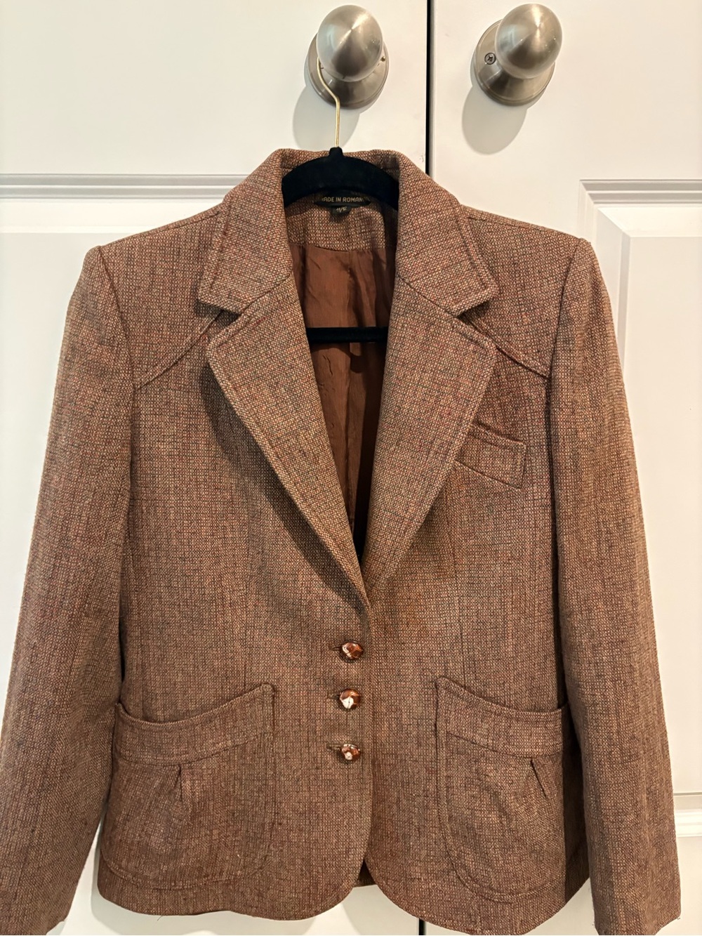 VTG 70-90s Womens Brown Tweed Blazer Jacket - Classic Tailored Style Size:11/12